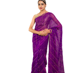 Purple Chinon Chiffon Lehariya Saree | Aari & Sequin Work | Jaipurio Designer Collection